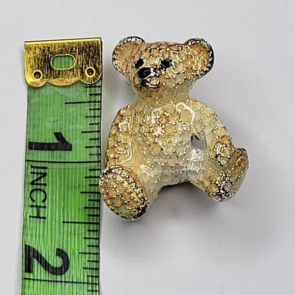GOLD Tone Speckled Teddy Bear Brooch Pin - Picture 3 of 7
